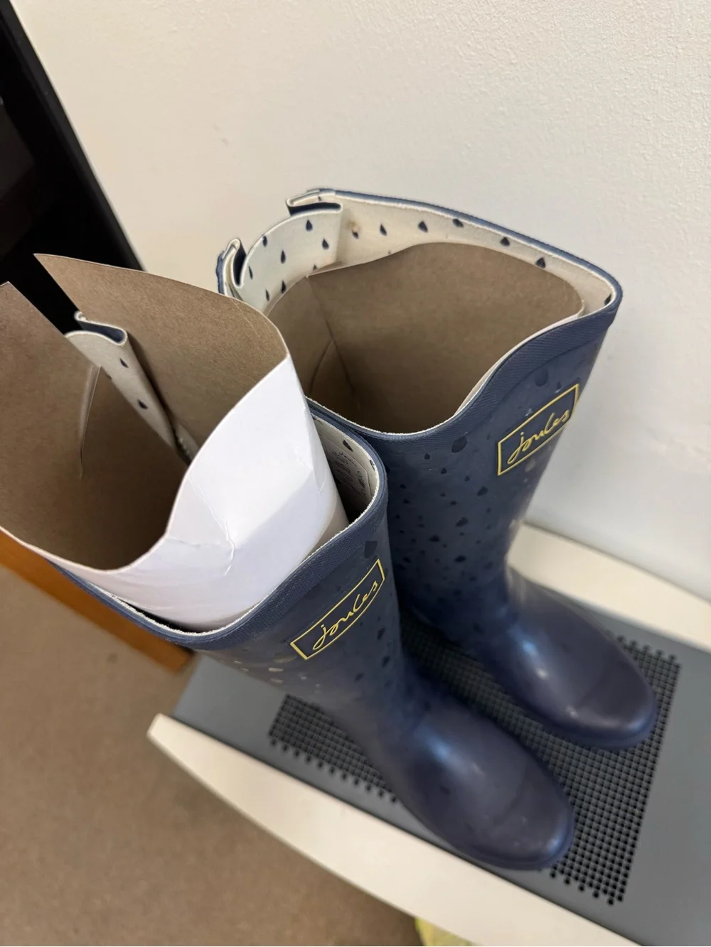 Joules Navy Tall Rain Boots - Navy Raindrops